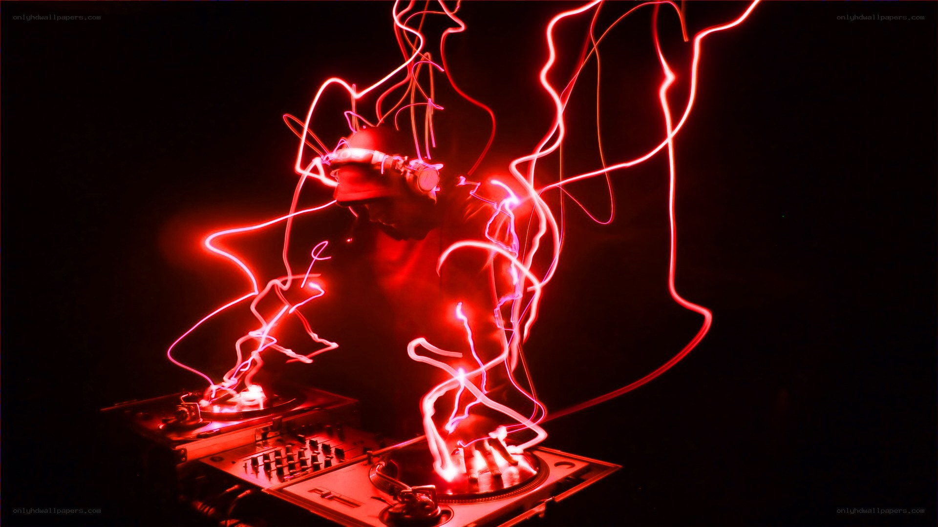 DJ performing with light trails