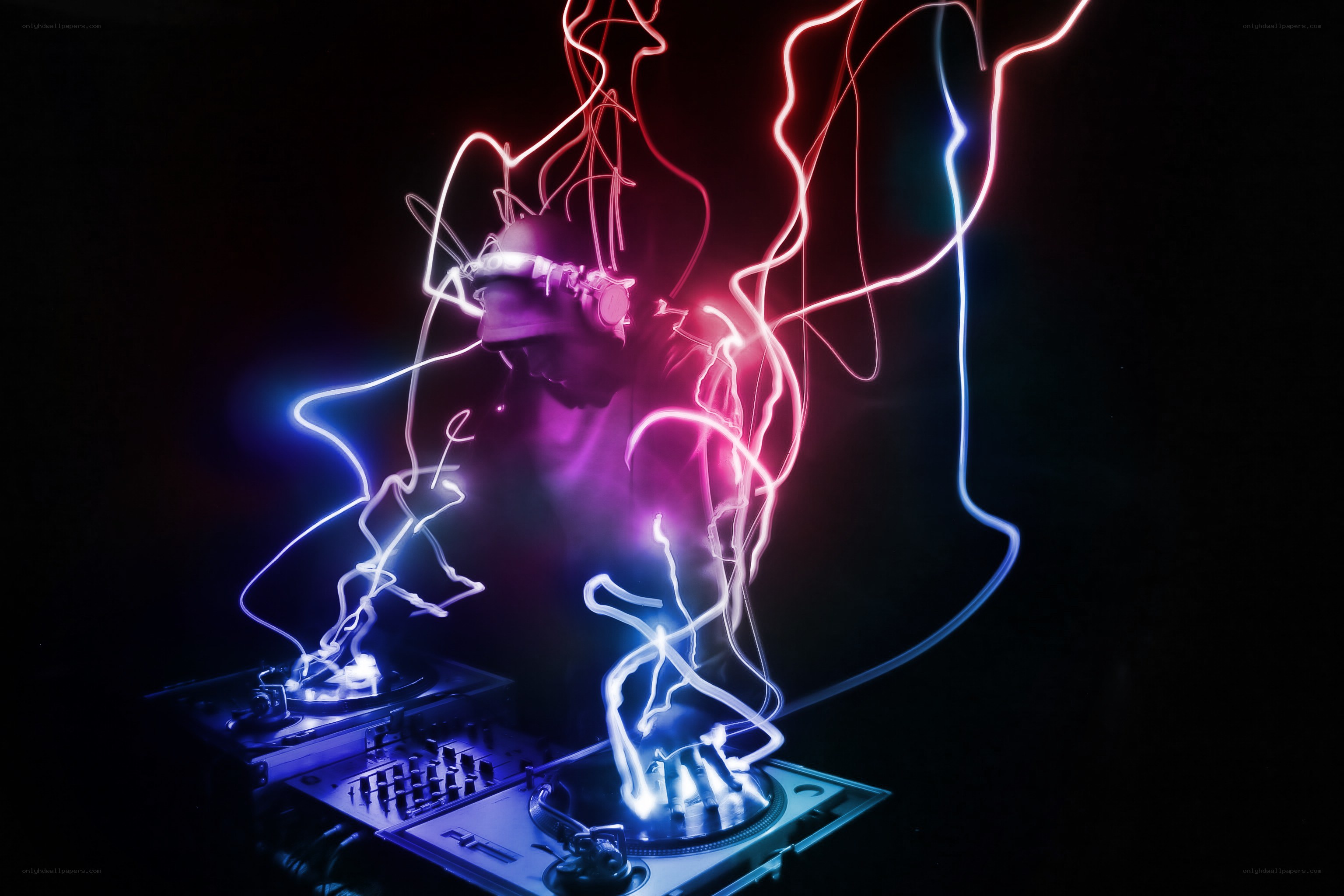 DJ performing with light trails