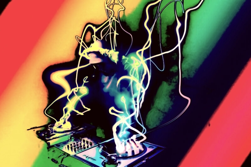DJ performing with neon lights