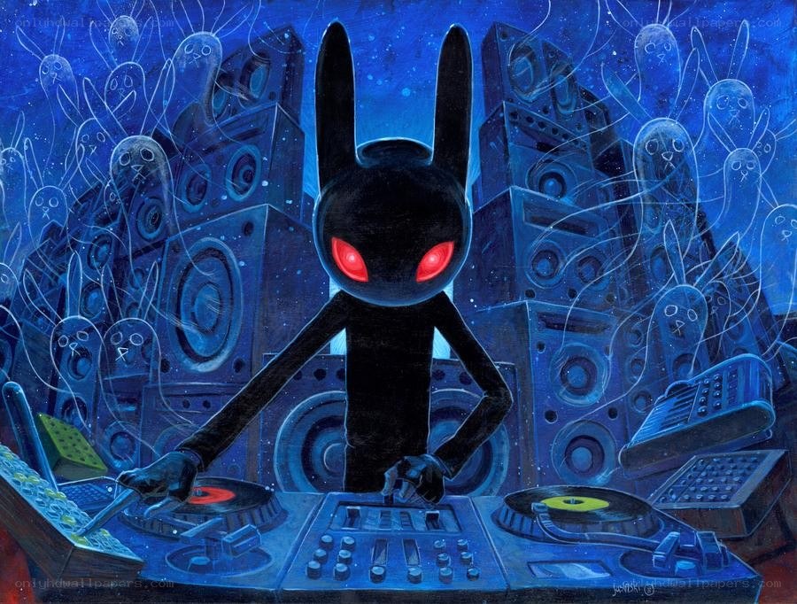DJ rabbit in a music studio