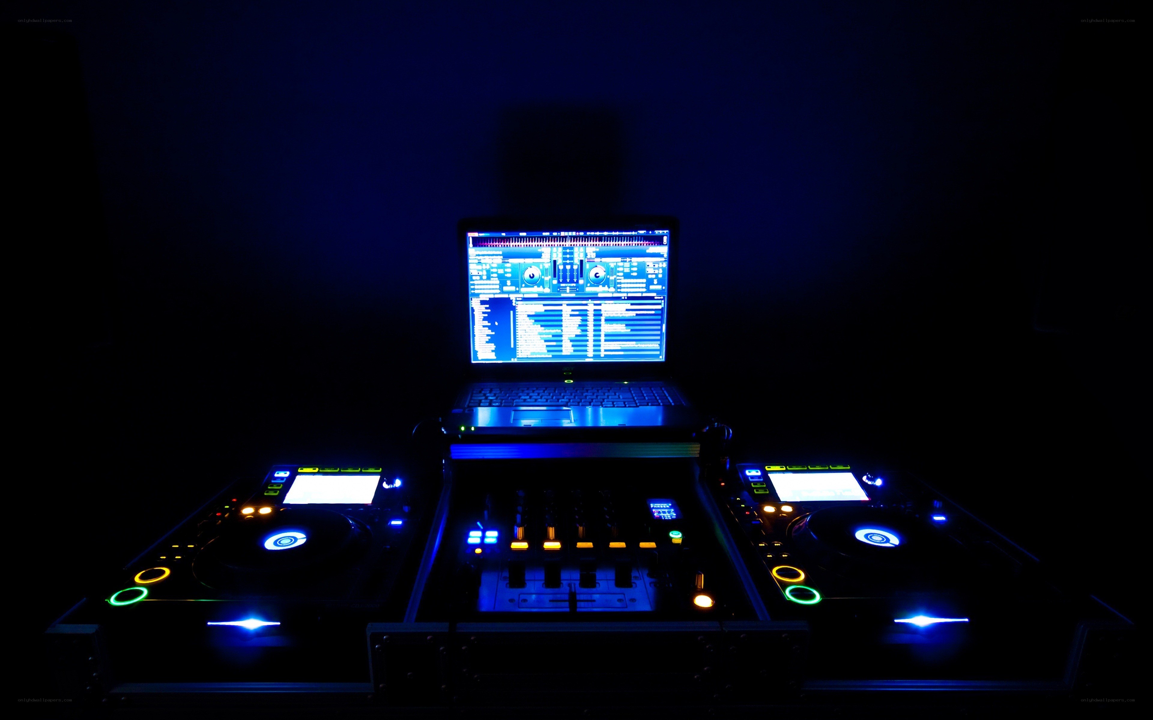 DJ setup in dark room