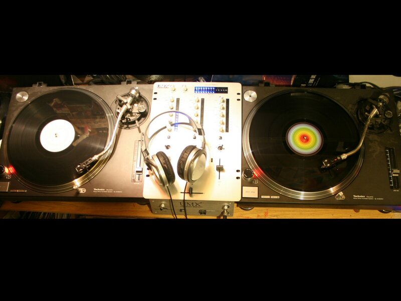 DJ setup with turntables