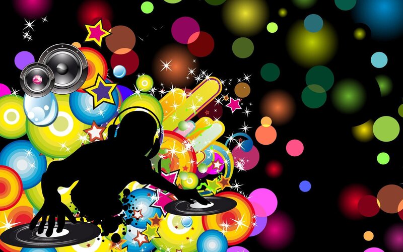 DJ silhouette with colorful lights