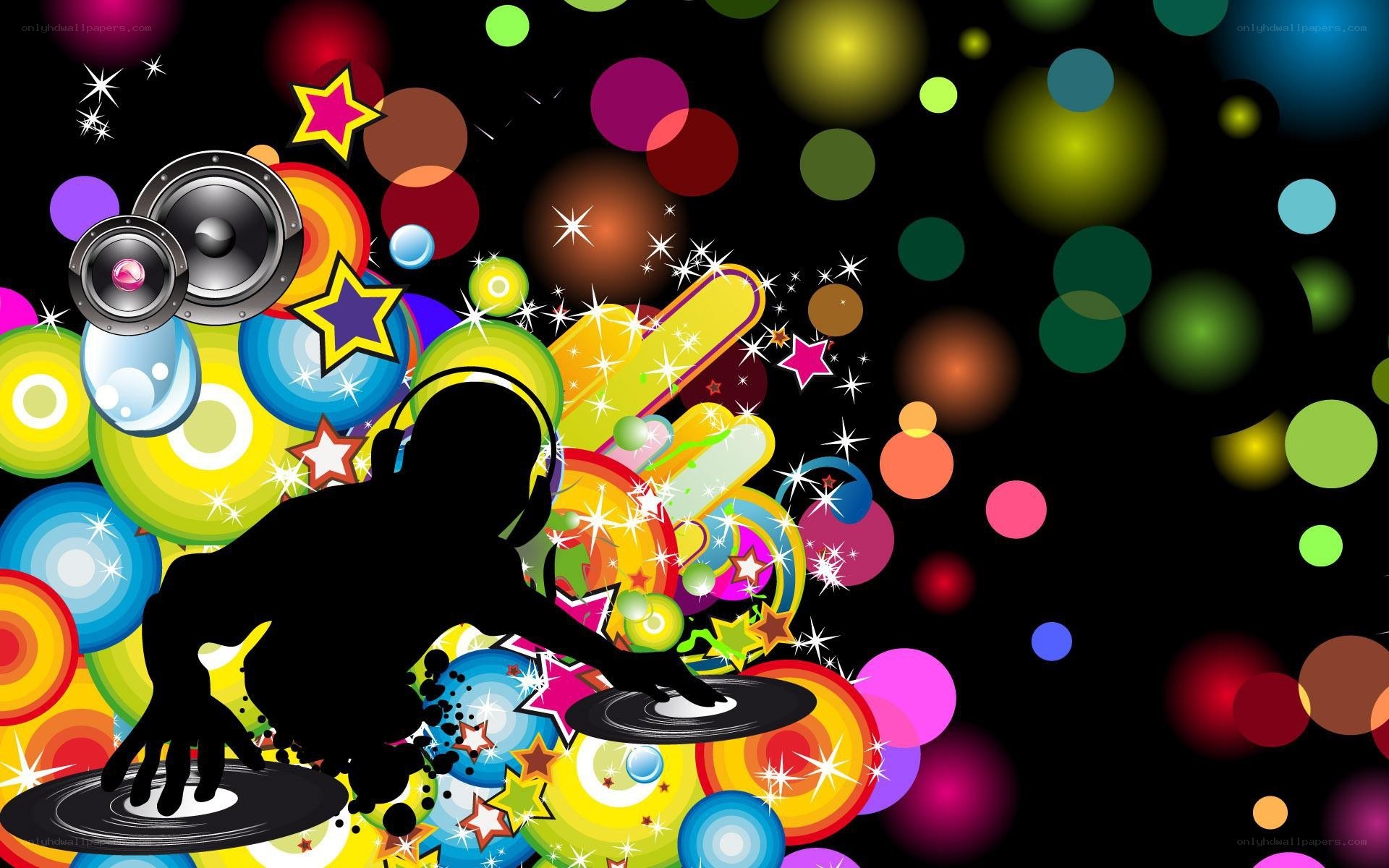 DJ silhouette with colorful lights