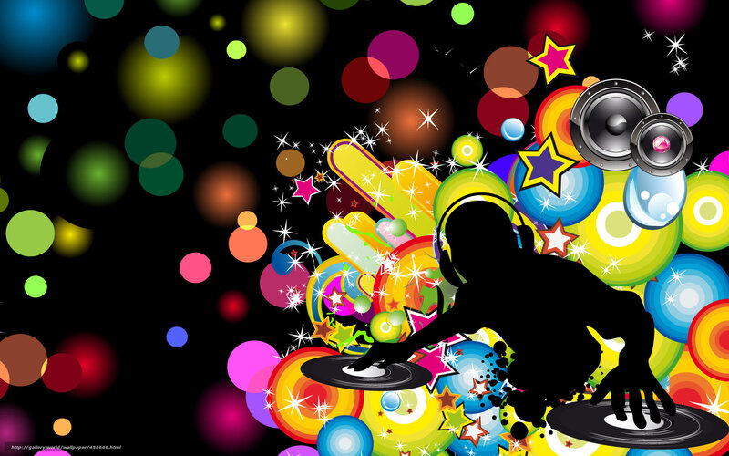 DJ silhouette with colorful music art