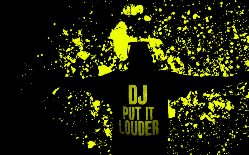 DJ silhouette with yellow splatter