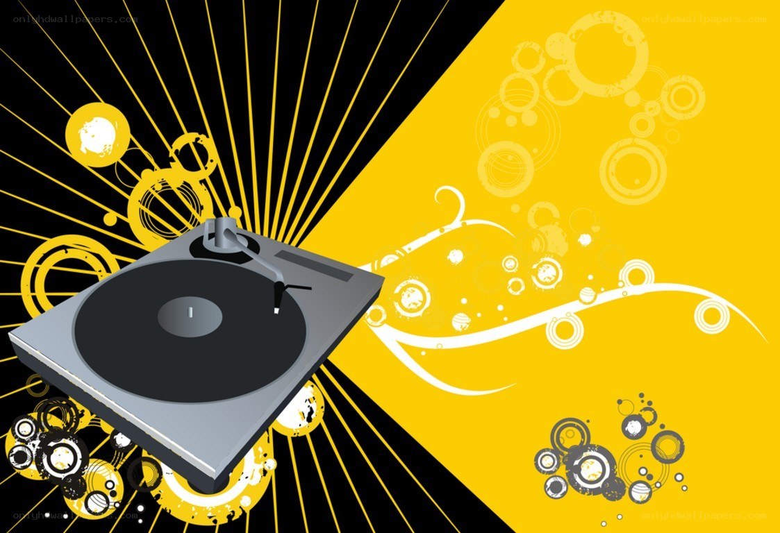 DJ turntable on vibrant background
