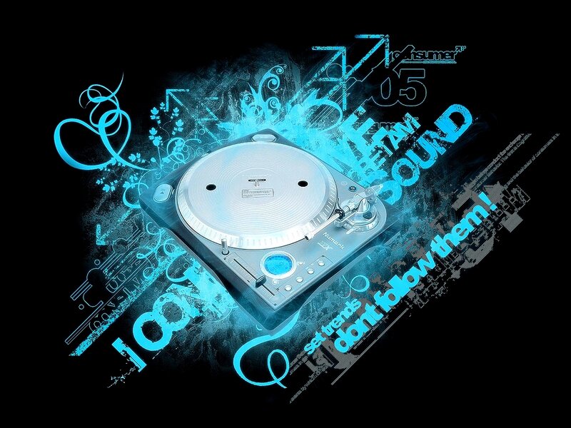 DJ turntable with blue graphics
