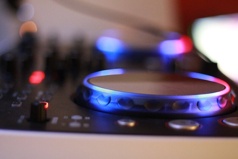 DJ turntable with glowing lights