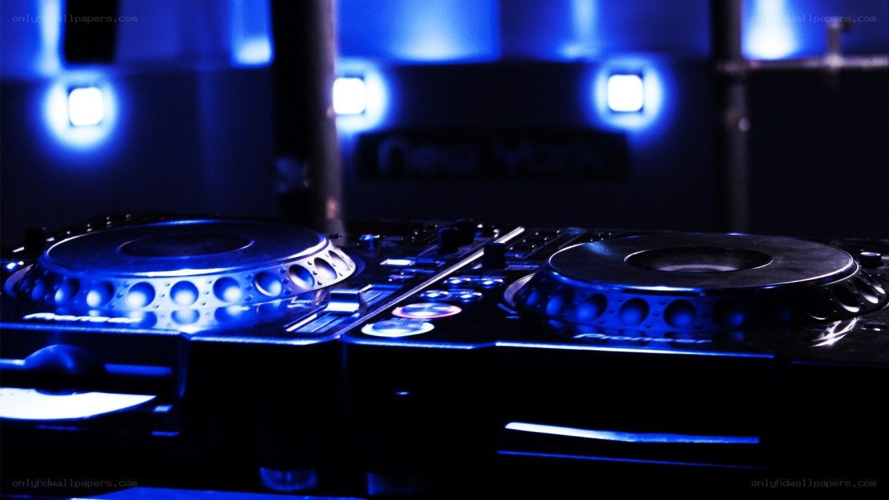 DJ turntables in blue light