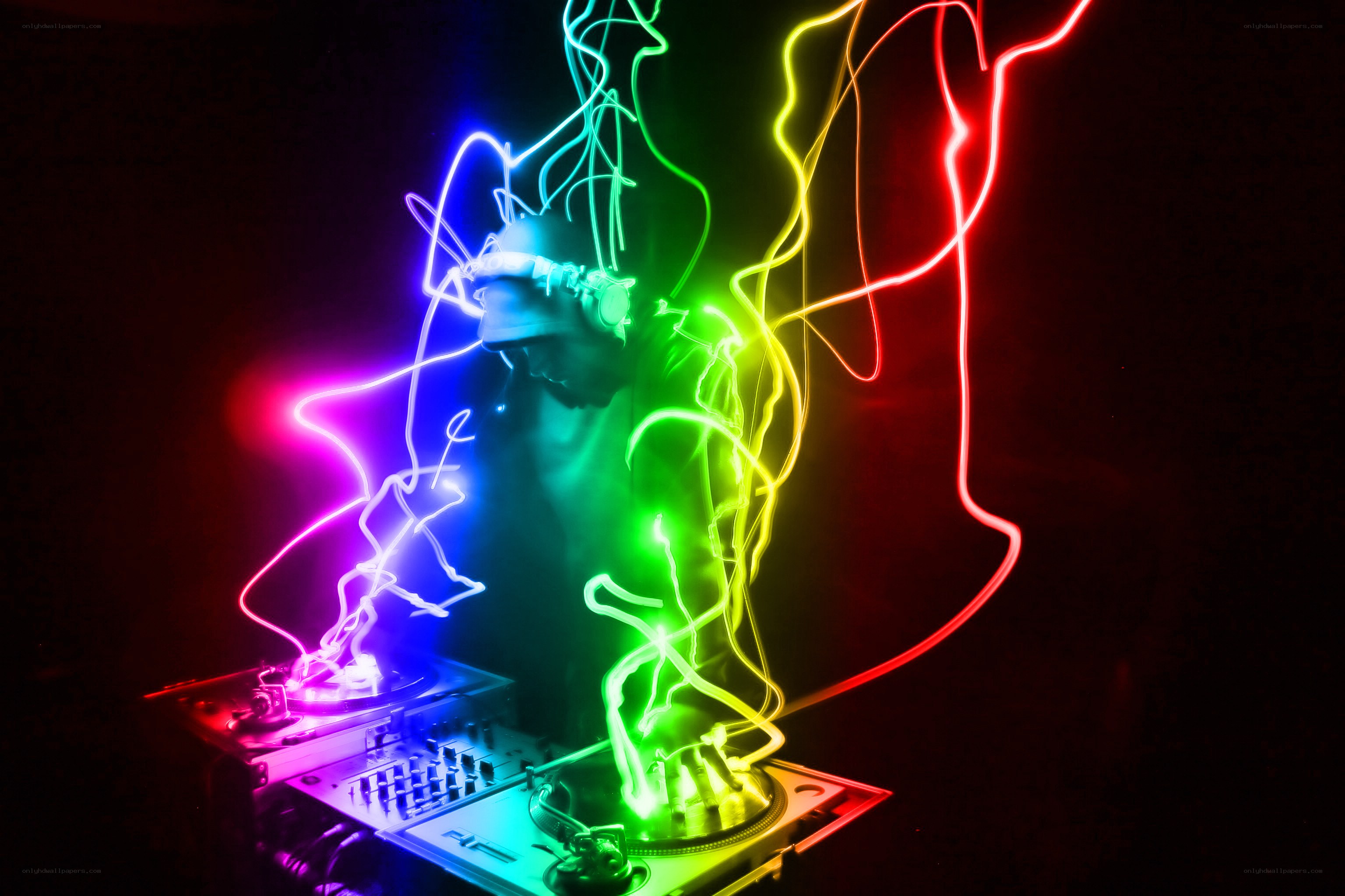 Dj with colorful light trails