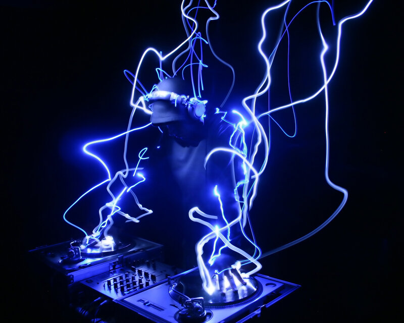 DJ with light trails