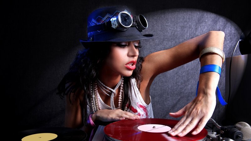 DJ with red vinyl record