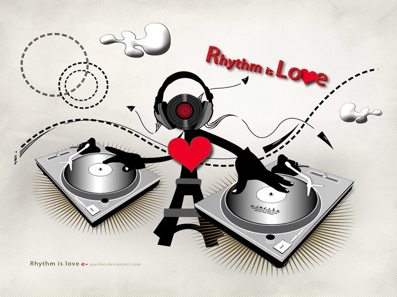 DJ with turntables and heart