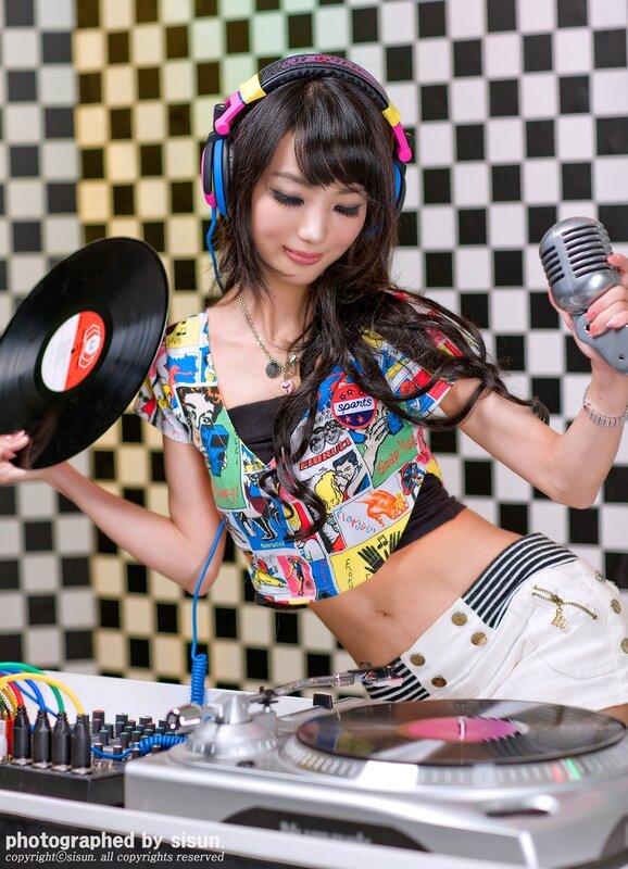 DJ woman with vinyl records