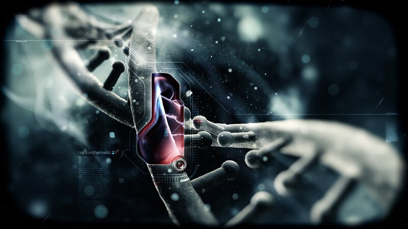 DNA Double Helix — Black, Dramatic, Digital Art
