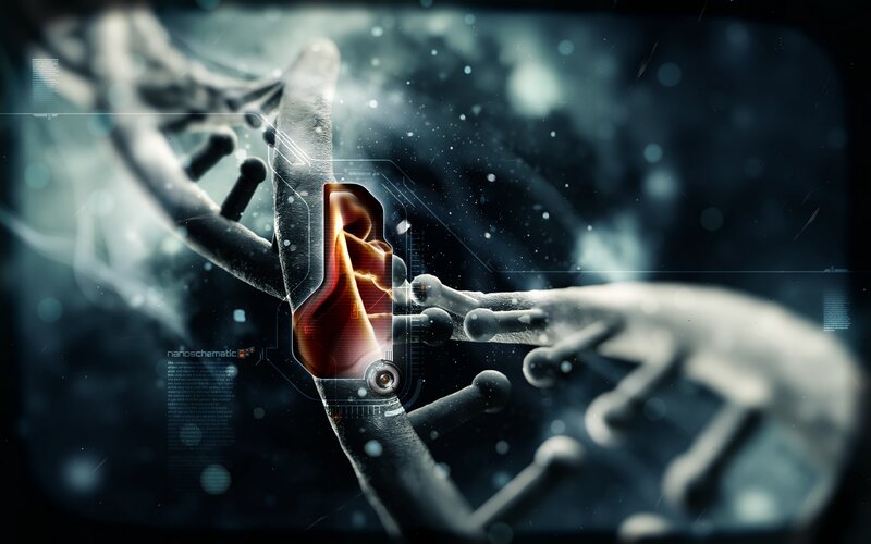 DNA Double Helix — Black, Dramatic