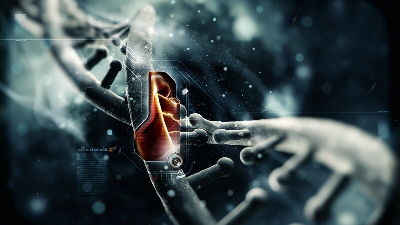 DNA Double Helix — Blue, Dramatic, Digital Art, Nanotechnology