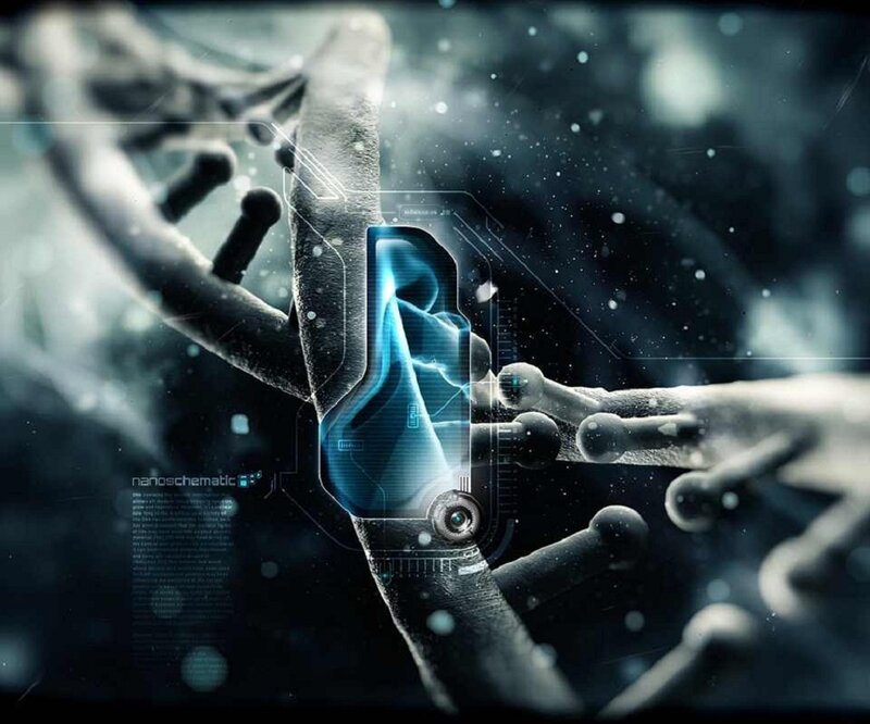 DNA Double Helix — Blue, Dramatic, Digital Art