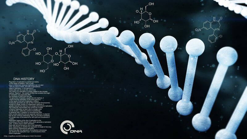 DNA Double Helix — Blue, Scientific, Digital Art, Chemical Structures