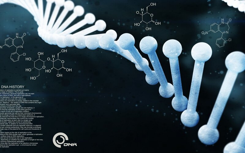 DNA Double Helix — Blue, Scientific, Illustration, Chemical Structures