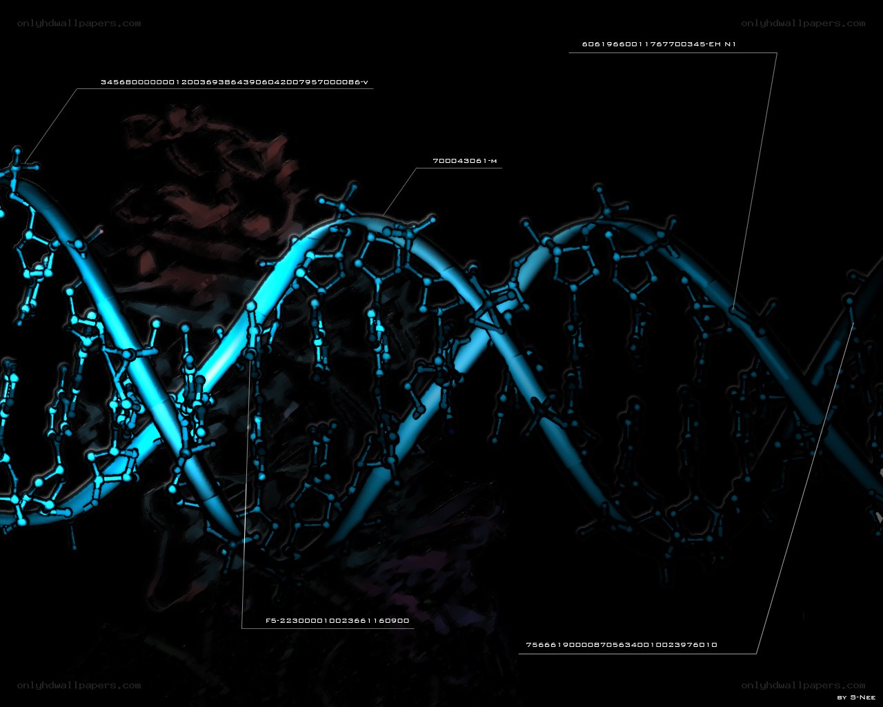 DNA double helix with digital overlay