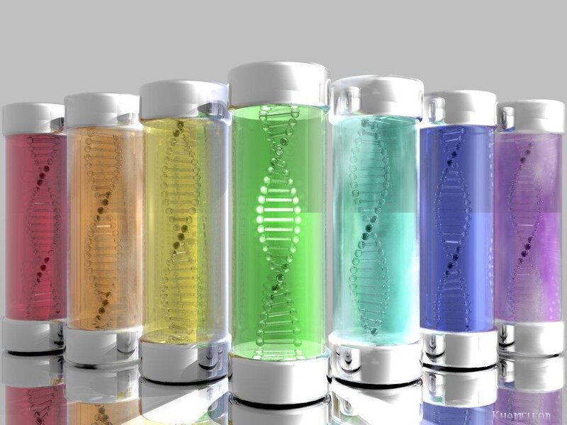DNA helix in colorful vials