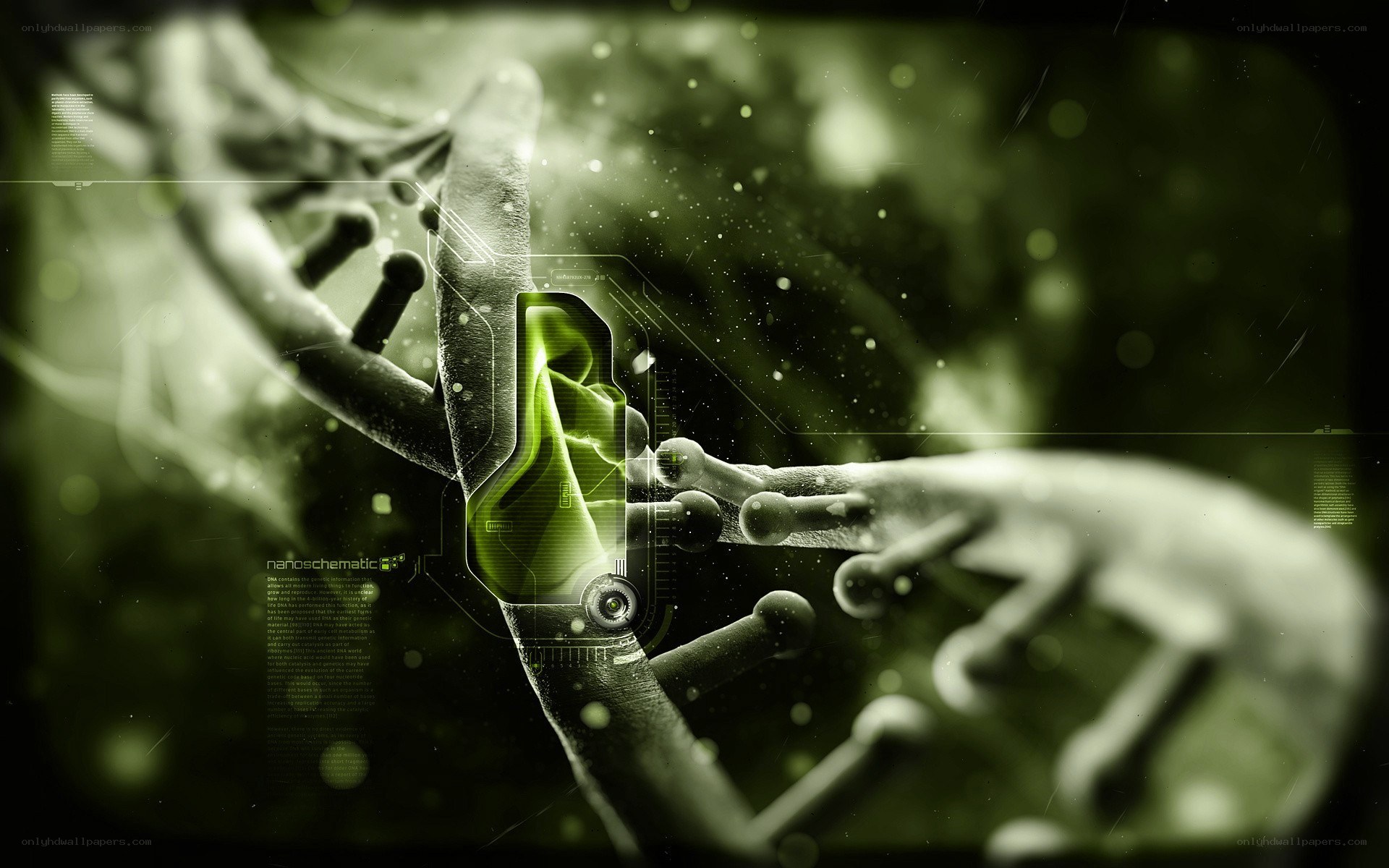 DNA strand with nanoschematic overlay