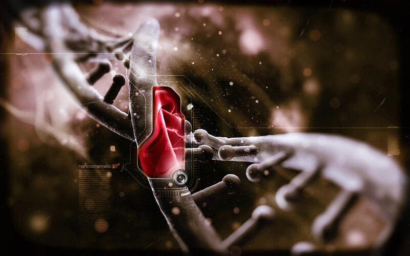 DNA Strand with Red Element