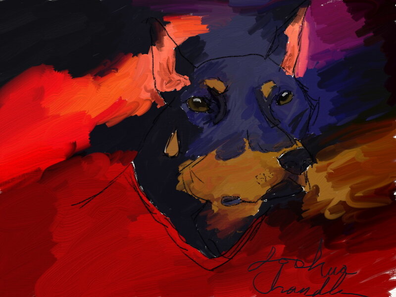 Doberman Dog Portrait — Red