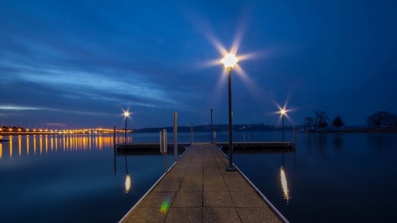 Dock at Dusk — Blue, Serene, Night