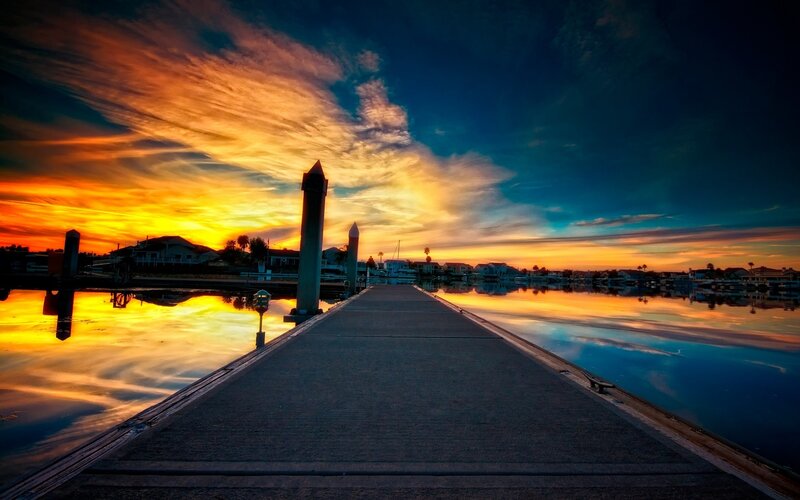 Dock at Sunset — Orange, Dramatic