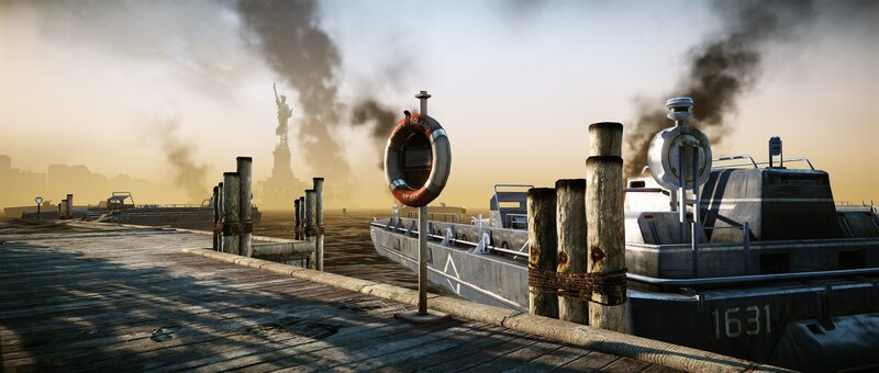 Dock with Statue of Liberty in distance