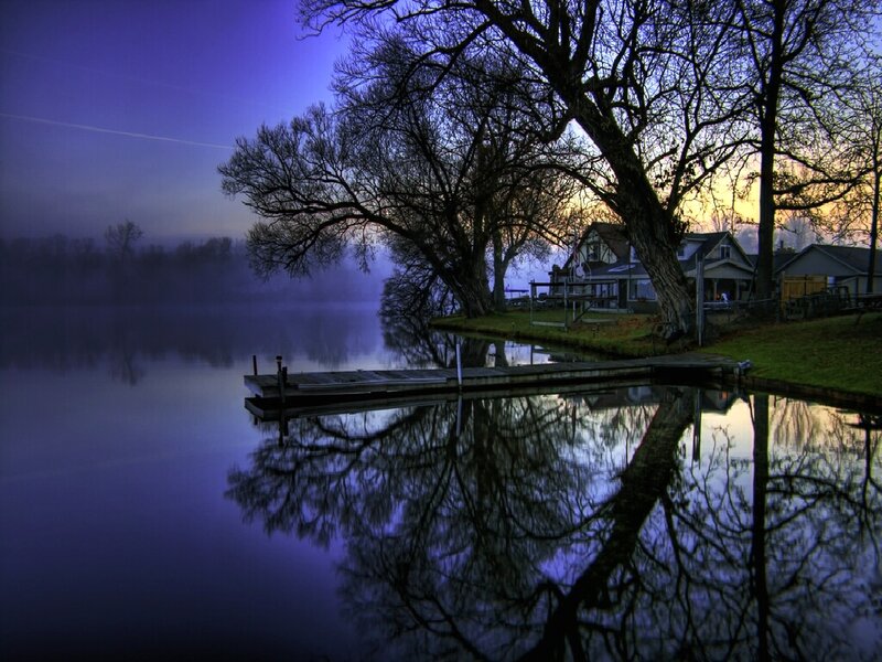 Docked Boat at Dusk — Purple