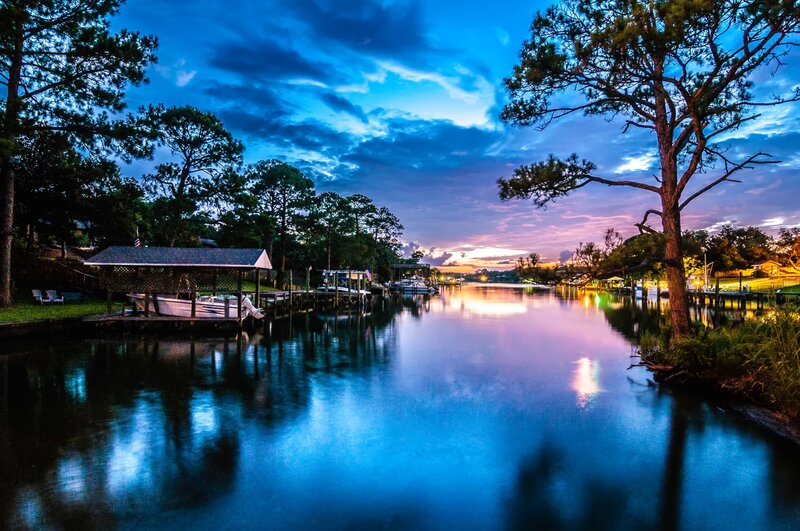 Docked Boats at Dusk — Blue, Serene
