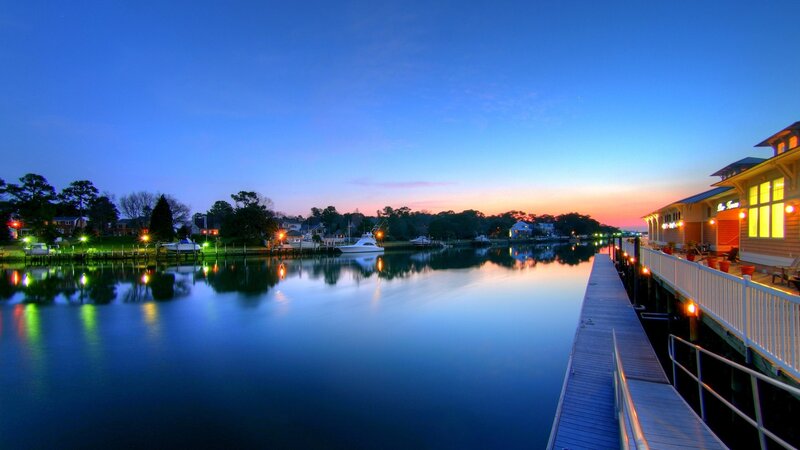 Docked Boats at Dusk — Blue