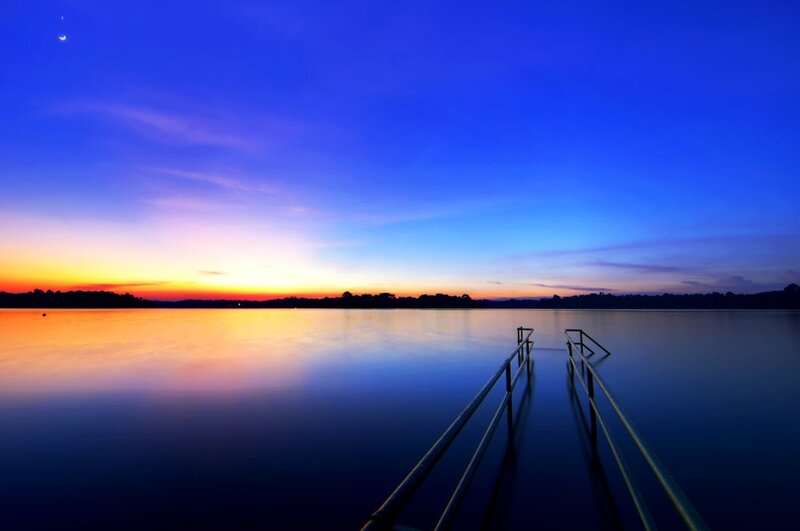 Docked Pier at Dusk — Blue, Serene