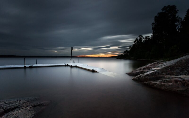 Docked Pier at Dusk — Gray, Calm