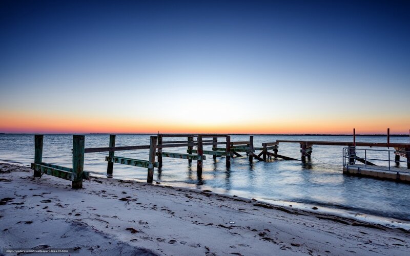 Docked Pier at Sunset — Blue, Serene