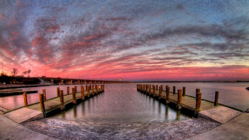 Docked Piers at Sunset