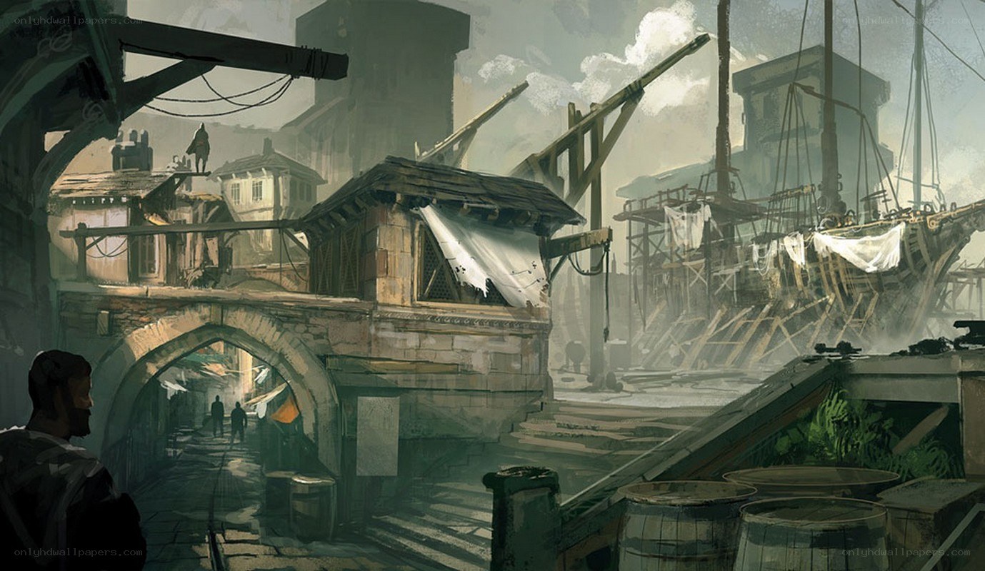 docked shipyard scene