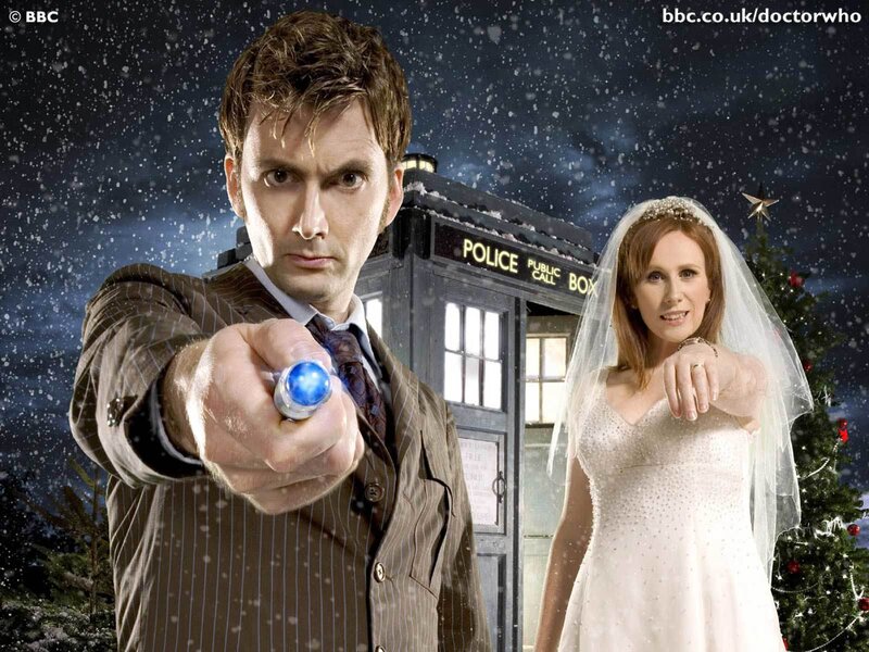 Doctor and bride in snowy scene
