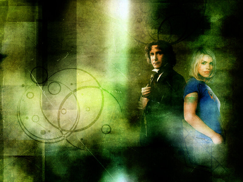 Doctor and companion in green light