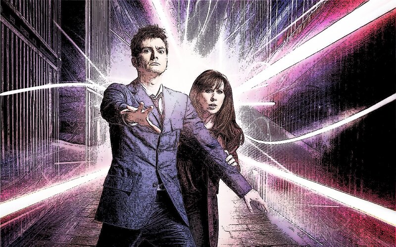 Doctor and companion in time tunnel
