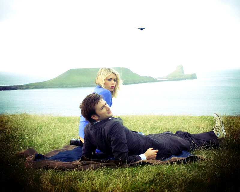 Doctor and companion on a cliff
