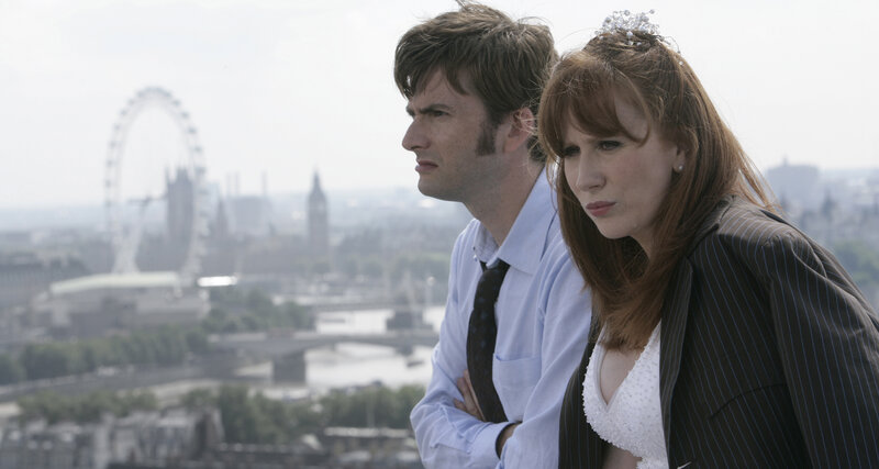 Doctor and companion on a rooftop