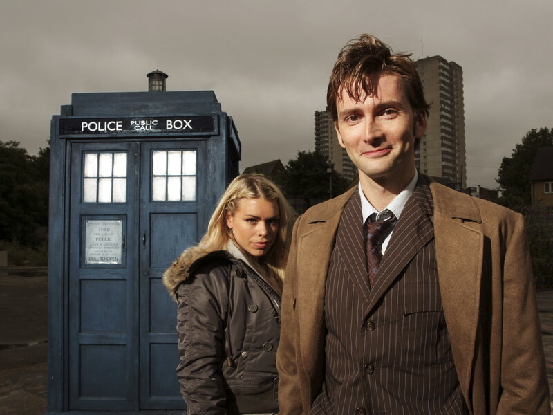 Doctor and companion with TARDIS