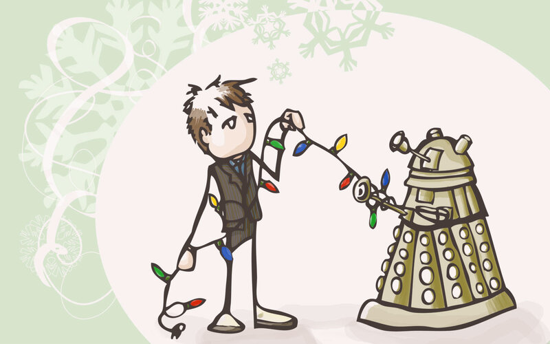 Doctor and Dalek with Christmas lights