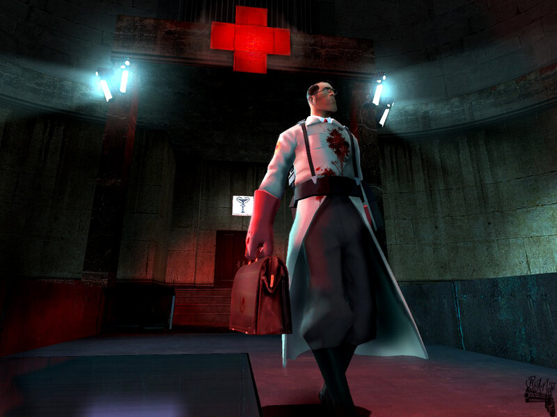 Doctor character in a medical facility