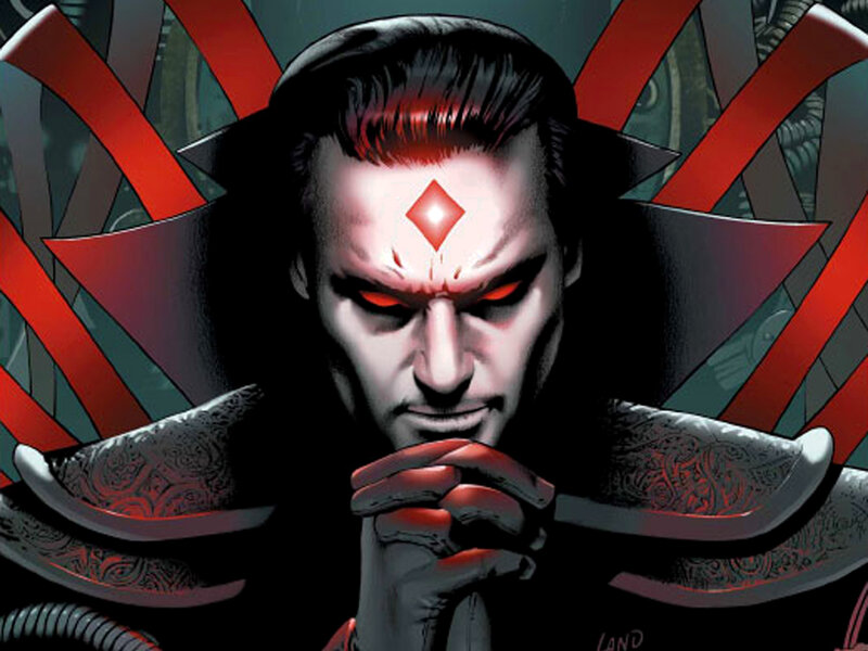 Doctor Doom with glowing red eyes